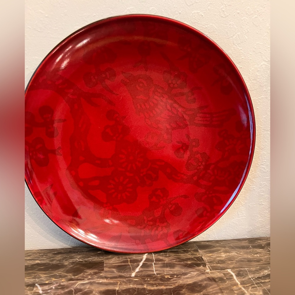 Pier 1 Red Sparrow Stoneware Plate Red Bird